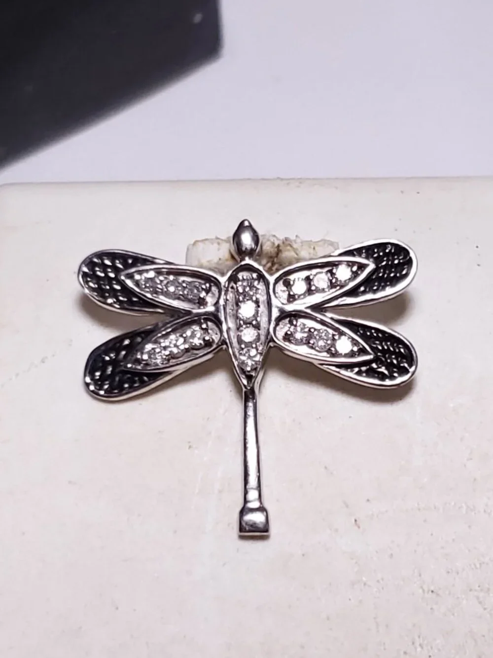 Estate .17ctw Natural Diam &Black Rodium wing Dragon Fly Sterling Silver Pd24995